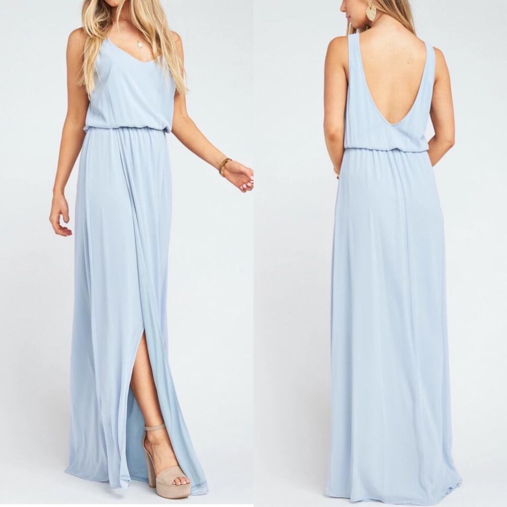 Show Me Your Mumu Kendal Steel Blue Chiffon Maxi Dress